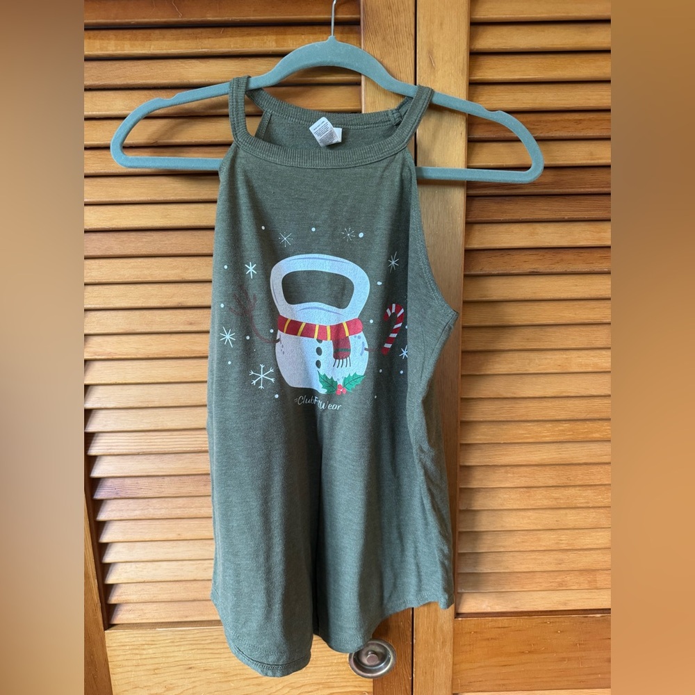 Olive Green Holiday Snowman Kettlebell Tank Top